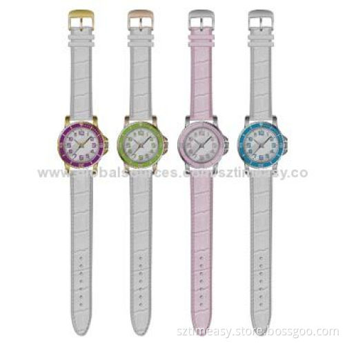 Lady Alloy Case Wristwatches with PU Leather Band